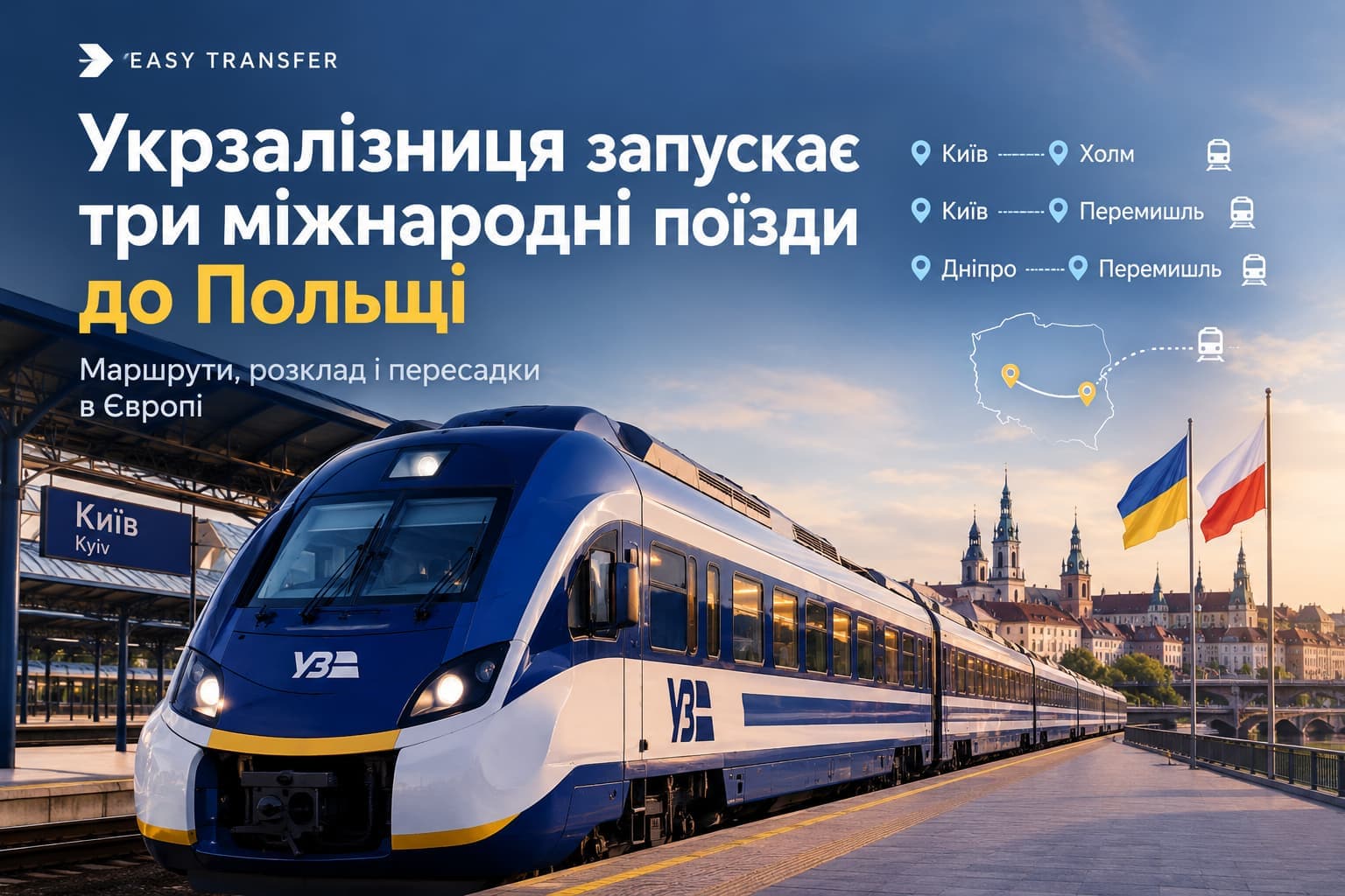 Ukrzaliznytsia has announced three international train routes connecting Kyiv and Dnipro with the Polish cities of Chełm and Przemyśl.